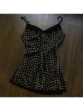 Vintage 90s Y2K Victoria's Secret Floral Black Lace Satin Slip Dress S
